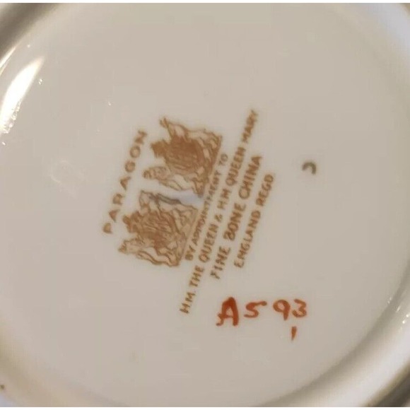 (3) PARAGON By Appt Her Majesty DW Blue Gold Floral Teacup Saucer & Side Plate - Picture 9 of 9